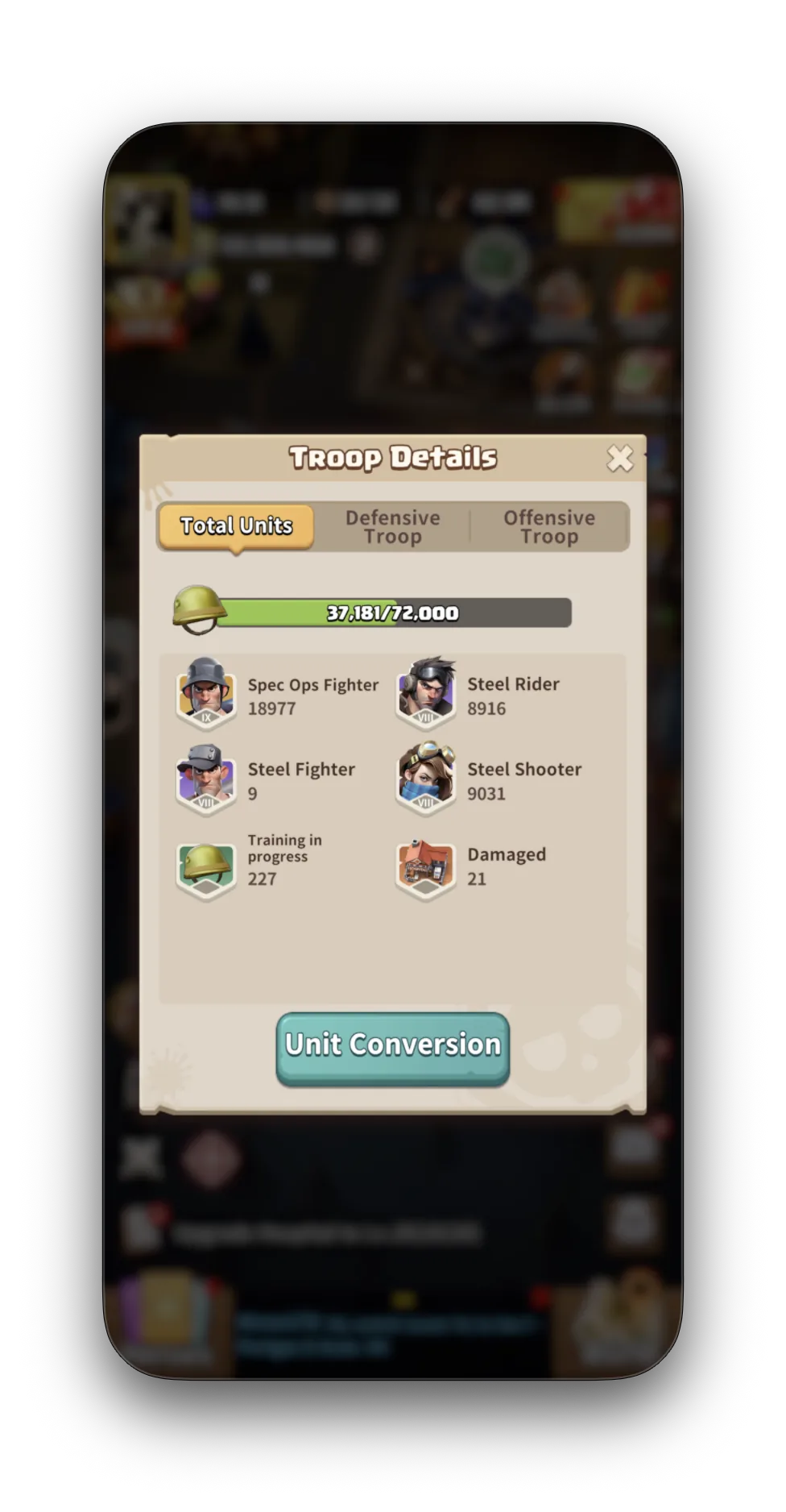 CerealKiller's troop breakdown — Spec Ops Fighters dominating